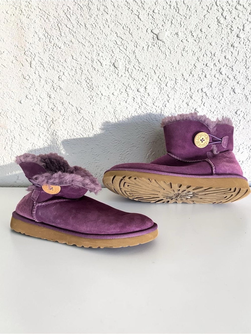 UGG Bailey Button Boots | Purple Sheepskin Suede Winter Boots 7
